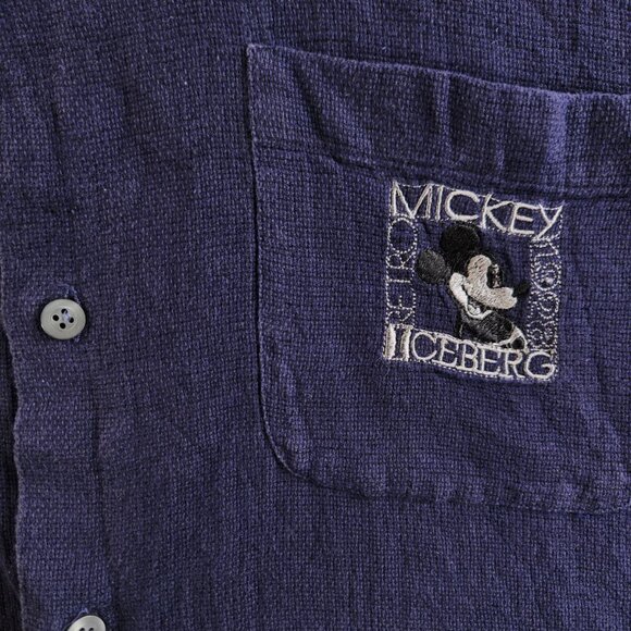 Iceberg Shirt Disney Medium Blue Long Sleeve Button Up Mickey Mouse Embroidery - Picture 12 of 16